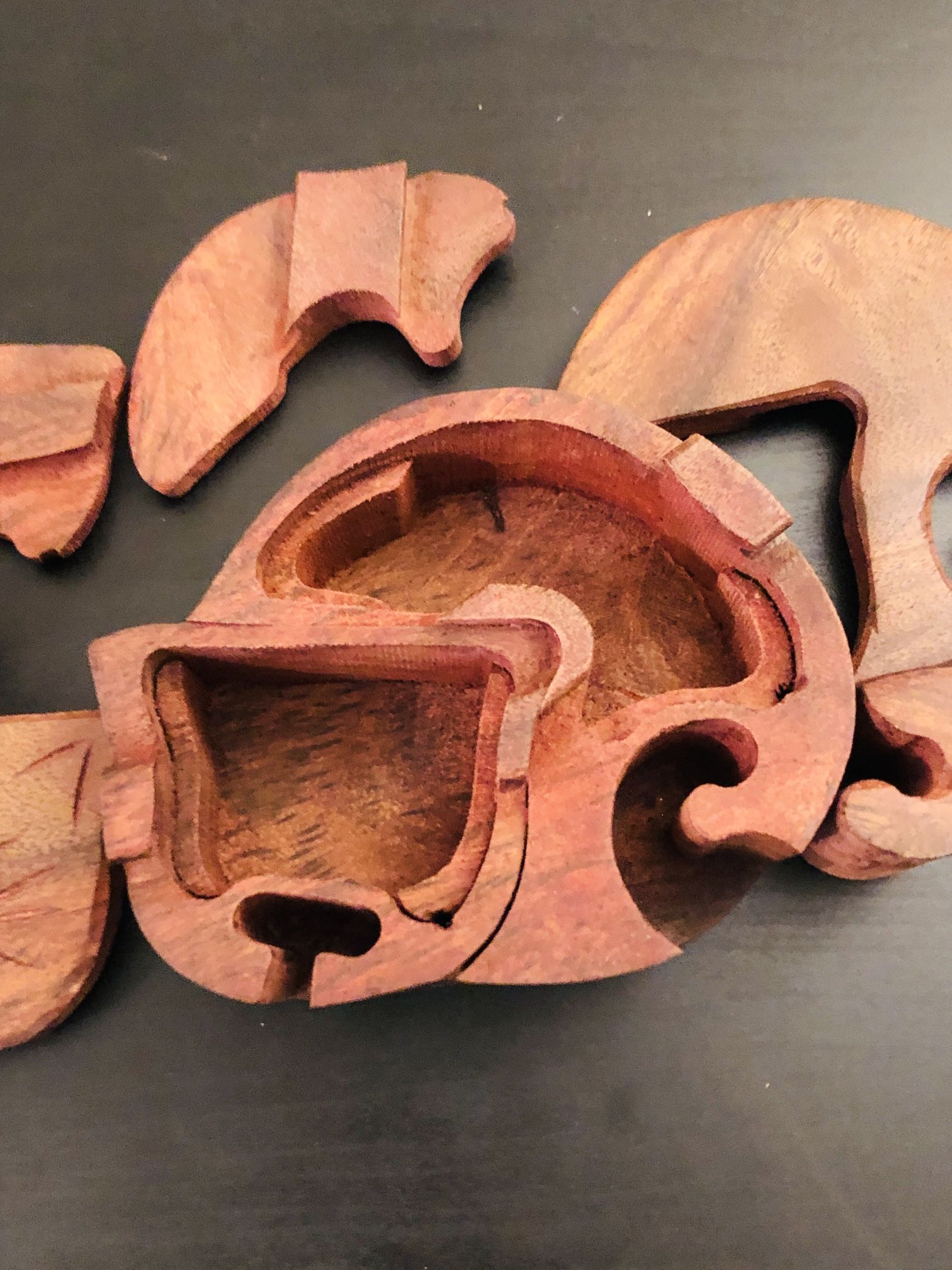 Vintage Double Compartment Wooden Cat Shaped Puzzle Box