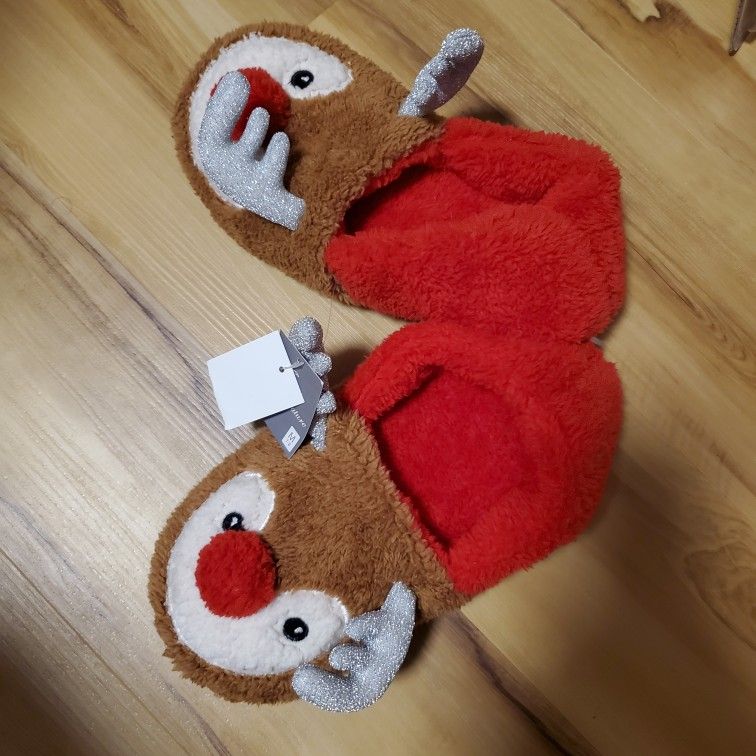 NWT Reindeer Slippers Womens MEDium Size 7-8 Holiday Festive Christmas