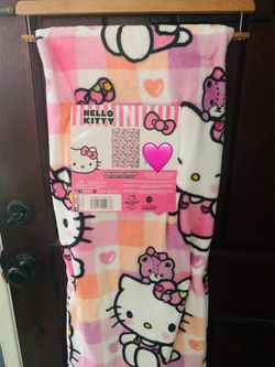 Hello Kitty Pink Checkered Conversation Hearts Blanket