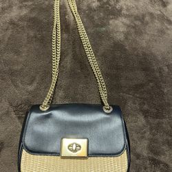 Coach Mini Cassidy Black Straw Bag Purse Chain Great Condition 