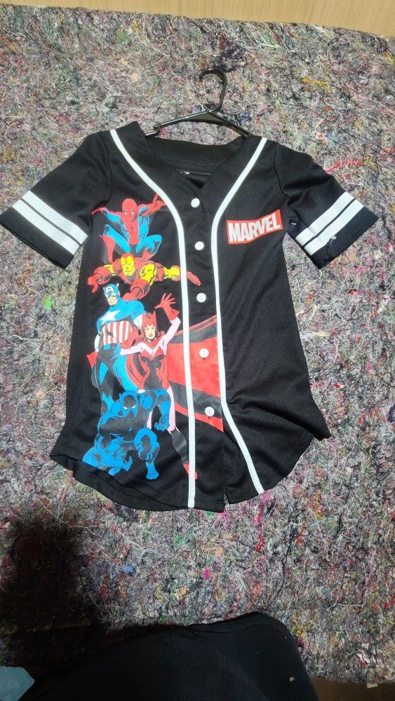 Marvel Comics Baseball Jersey Womens S Black Button Down