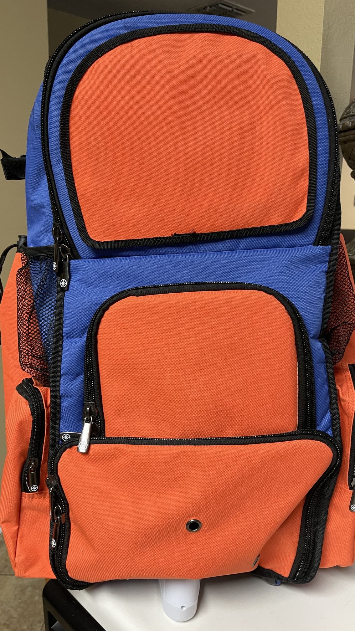 MAXOPS Maxballbags Navy Blue and Orange Softball Baseball Bat Equipment Backpack