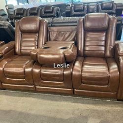 Real Leather Power Recliner Sofa With Massage Same Day Delivery