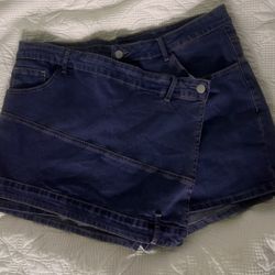 Casual Denim Skort With Asymmetrical Hem