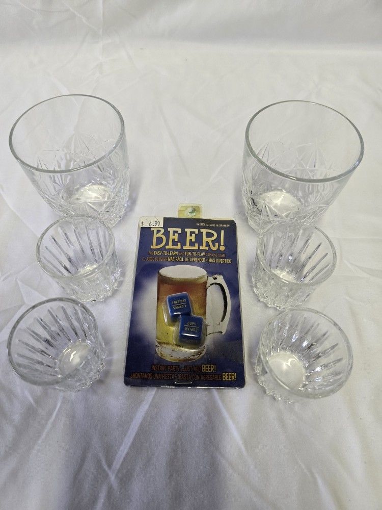 Beer Drinking Party Game Glass Whiskey Shot Glasses Bilingual Spanish English