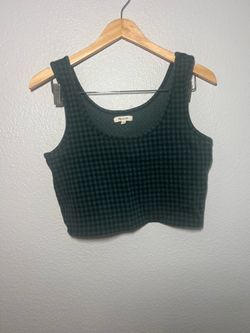 Madewell Gingham Crop Tank Top Forest Green & Black Medium