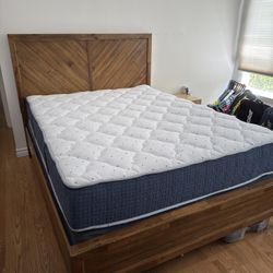 Solid Wood Queen Bed Frame w/  Mattress and Box Spring 