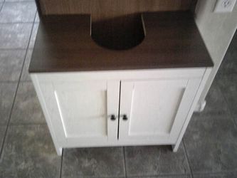 NEW WOODEN WHITE & WALNUT CABINET FOR PEDESTAL SINK