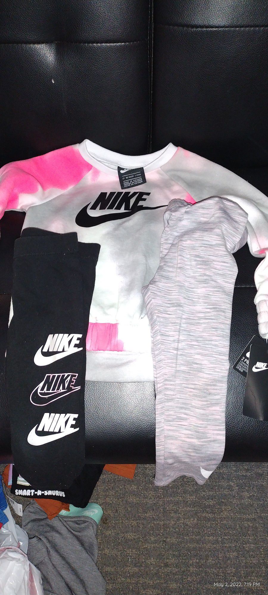 Pink White And Gray Nike Hoodie With Two Pair Of Leggings