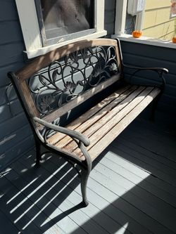 Outdoor Garden Bench Wood and Cast Iron