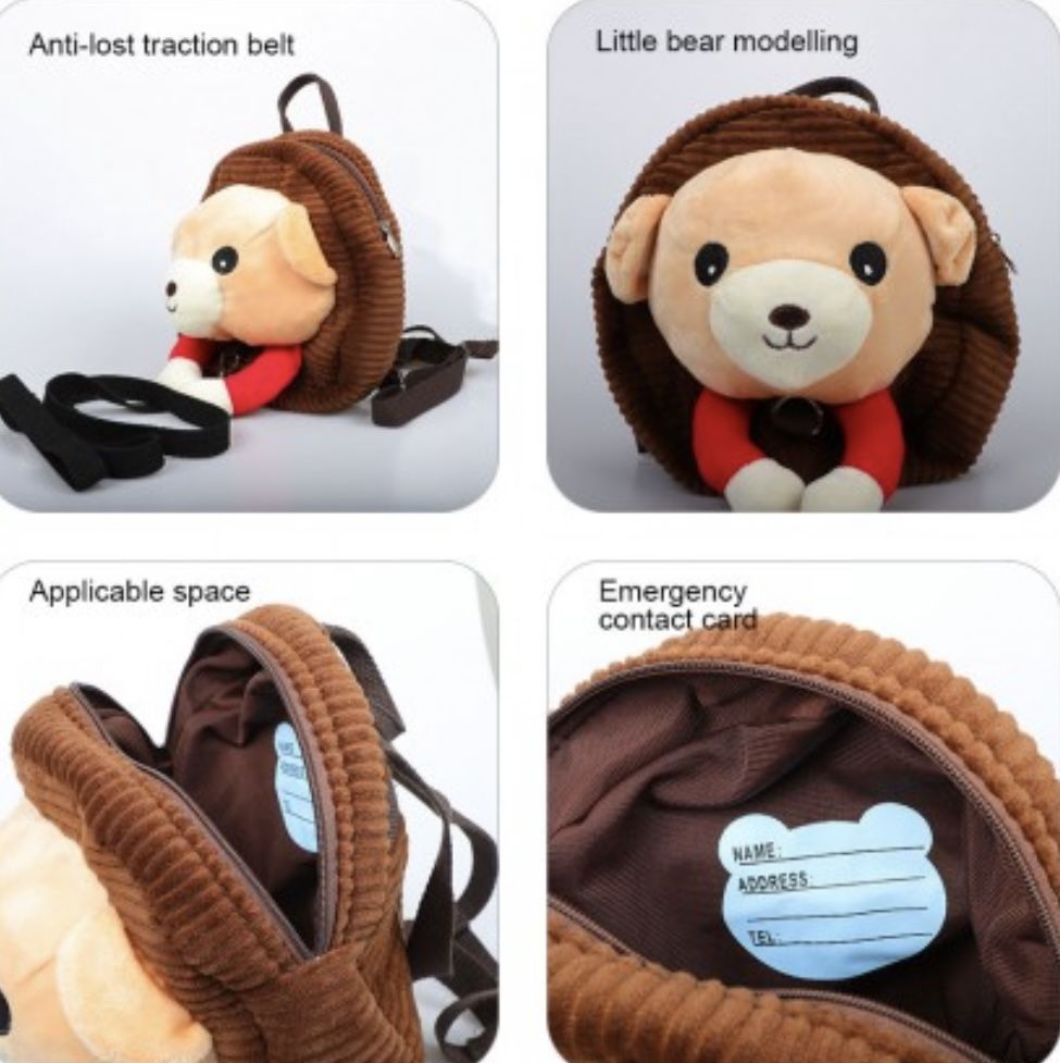 Mini Backpack with Leash Harness Short Plush Fabric Anti-Lost Children