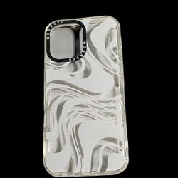 Casetify Marble Transparent Trippy Wavy Swirl White Impact Case, iPhone 13 Mini