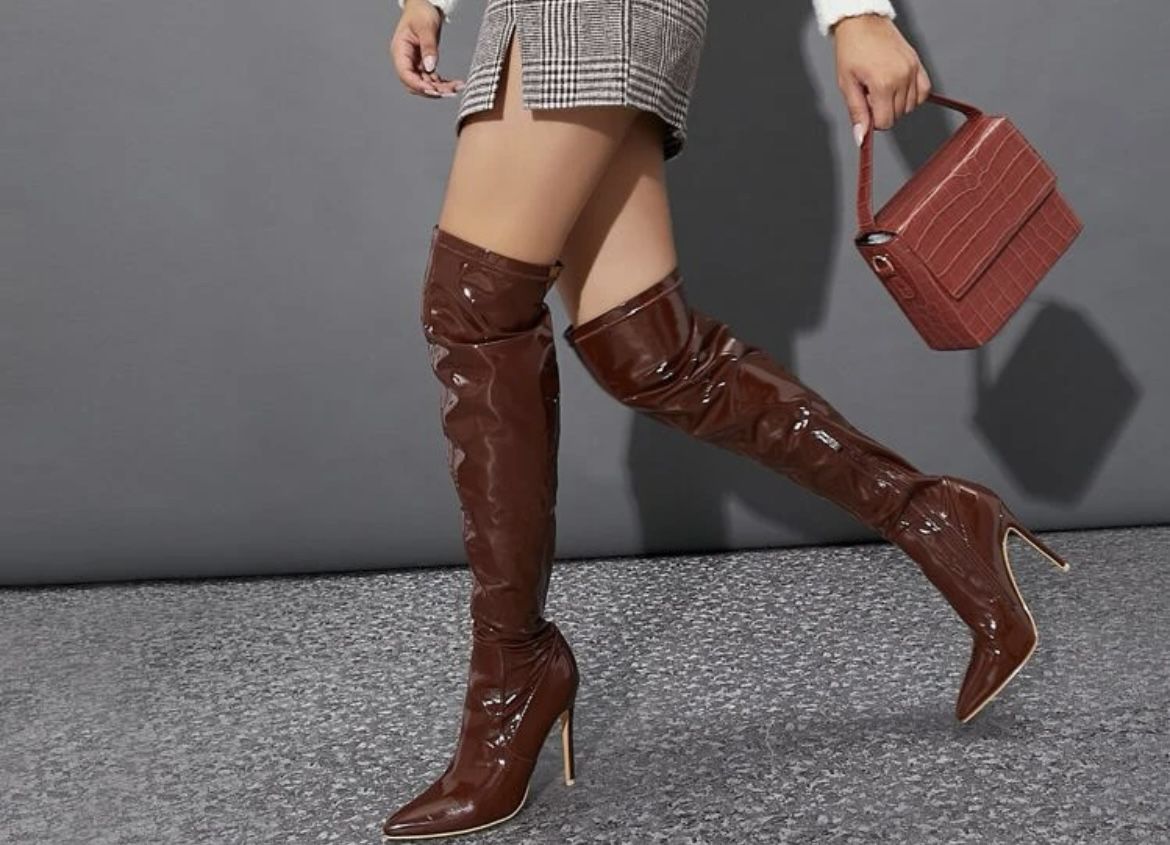Faux Leather Thigh High Boots 