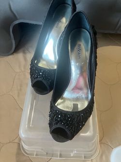 Style & Co Black Beaded Peep-Toe Heels