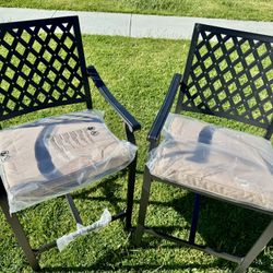 2PCS Patio Bar Stool Counter Height Cushioned Chair Armrest Garden Deck New!