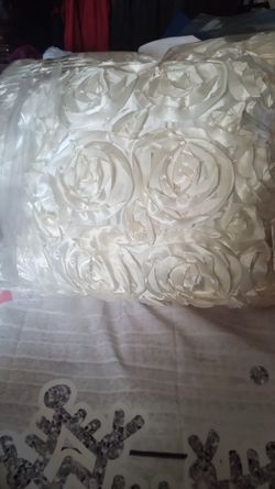 New White Satin Rose Pillows
