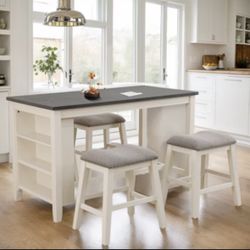 High Top Bar-Style Table with 2 Cushioned Stools – Solid Wood