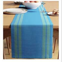 Dining Table Runner 13"x72” Yarn Dyed Fine Ribbed Cotton Ladder Turq Blue.  (AN)