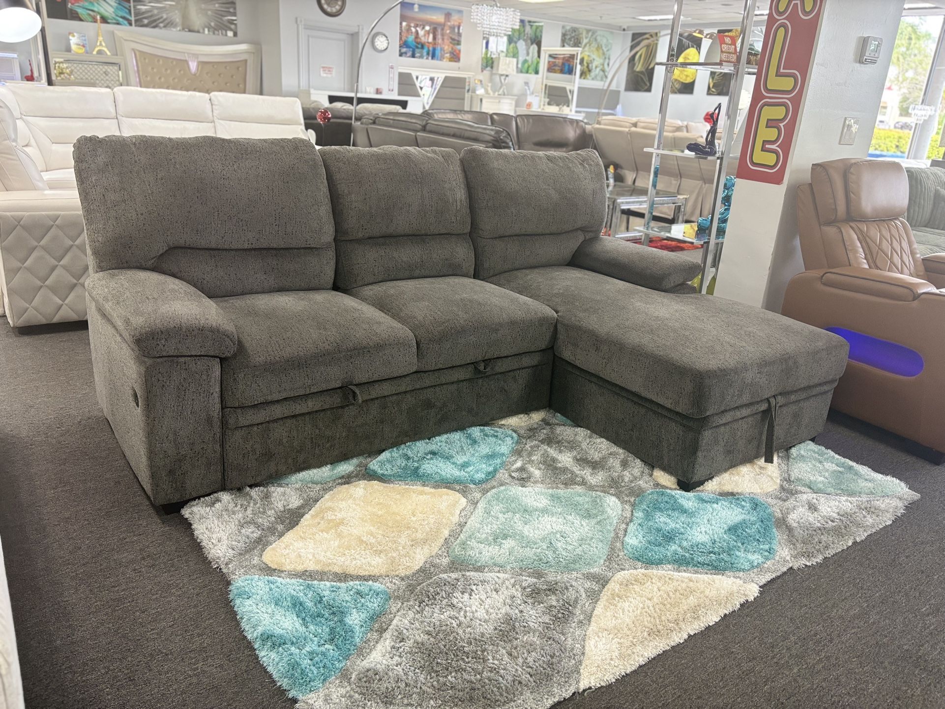 Gray Microfiber Sleeper Sectional Sofa For Sale( Brand New)