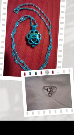 Stainless Steel Paw Pendant with Adjustable SS Paw/Heart Ring Set