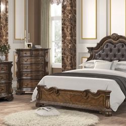 Brand New Dark Brown & Espresso Upscale 4pc Queen Bedroom Set (Available In Eastern King)