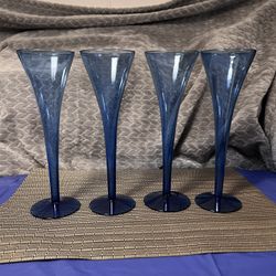 4 Cobalt Blue Champagne Glasses 