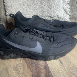 Nike React Element 55 Mens Triple Black Running Shoes Sneakers BQ6166-008 Sz 13