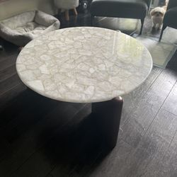 CB2 Round White Quartz Coffee Table