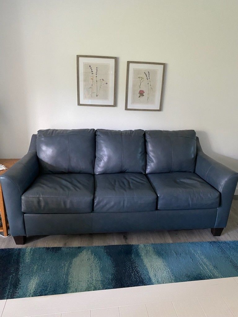 Navy Blue Leather Couch
