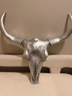 Silver Painted Bull Skull Wall Decor