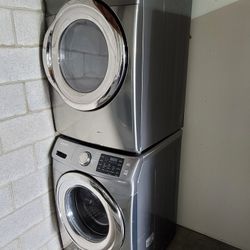 Samsung Front Loading Washer And Stackable Gas Dryer Set In Platnum Stainless Steel 