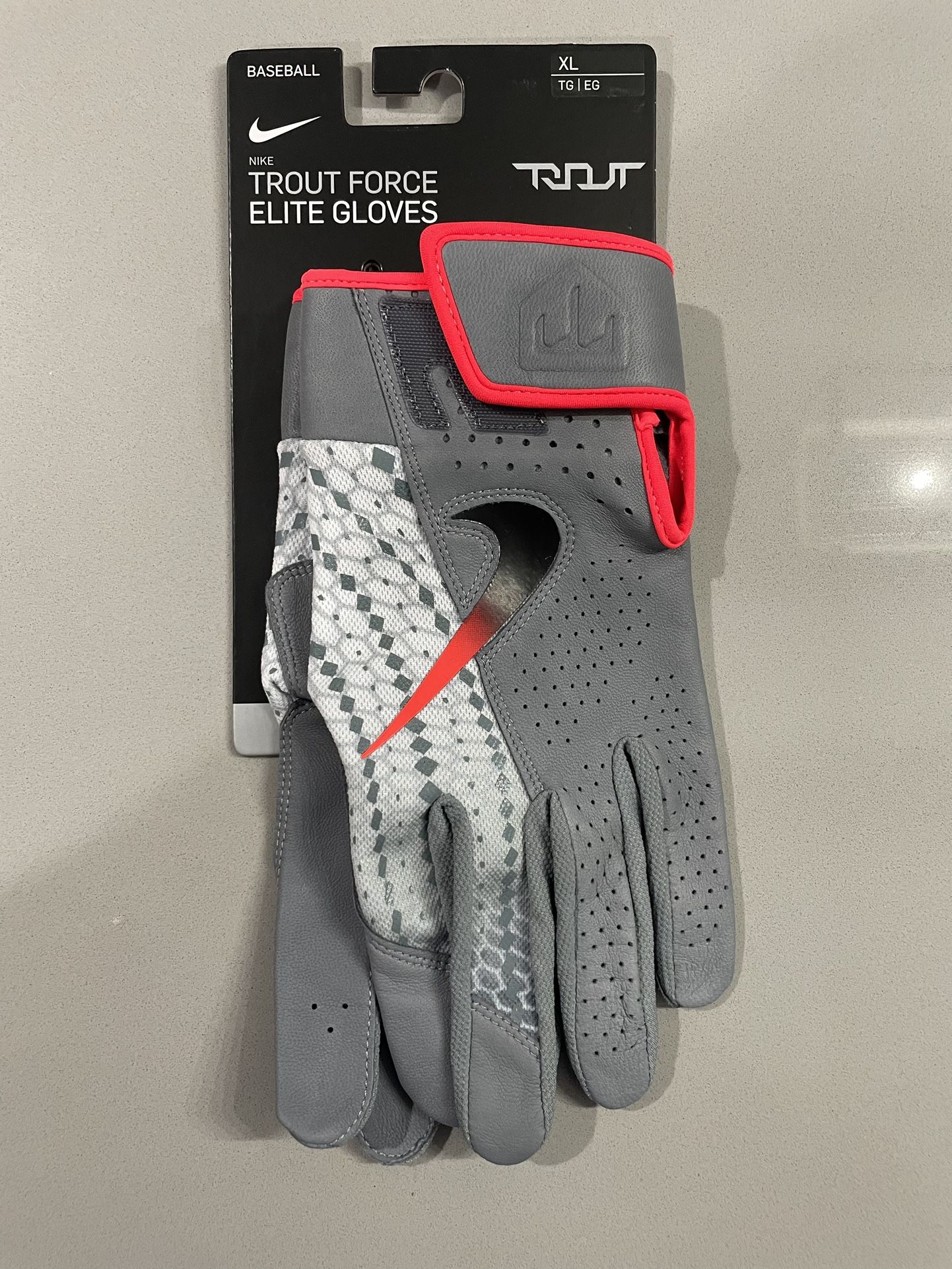 NEW! Nike Trout Force Elite Batting Gloves Size XL Mens Training Gray Baseball Rare and last pair of gloves! 100% authentic! Check out photos for fur
