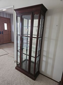 Cherry Wood Curio Cabinet with Glass Shelves