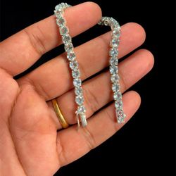 Aquamarine Tennis Bracelet – 925 Sterling Silver (Handmade)