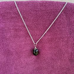 Vintage Dangle Black Onyx Pendant With Silver chain