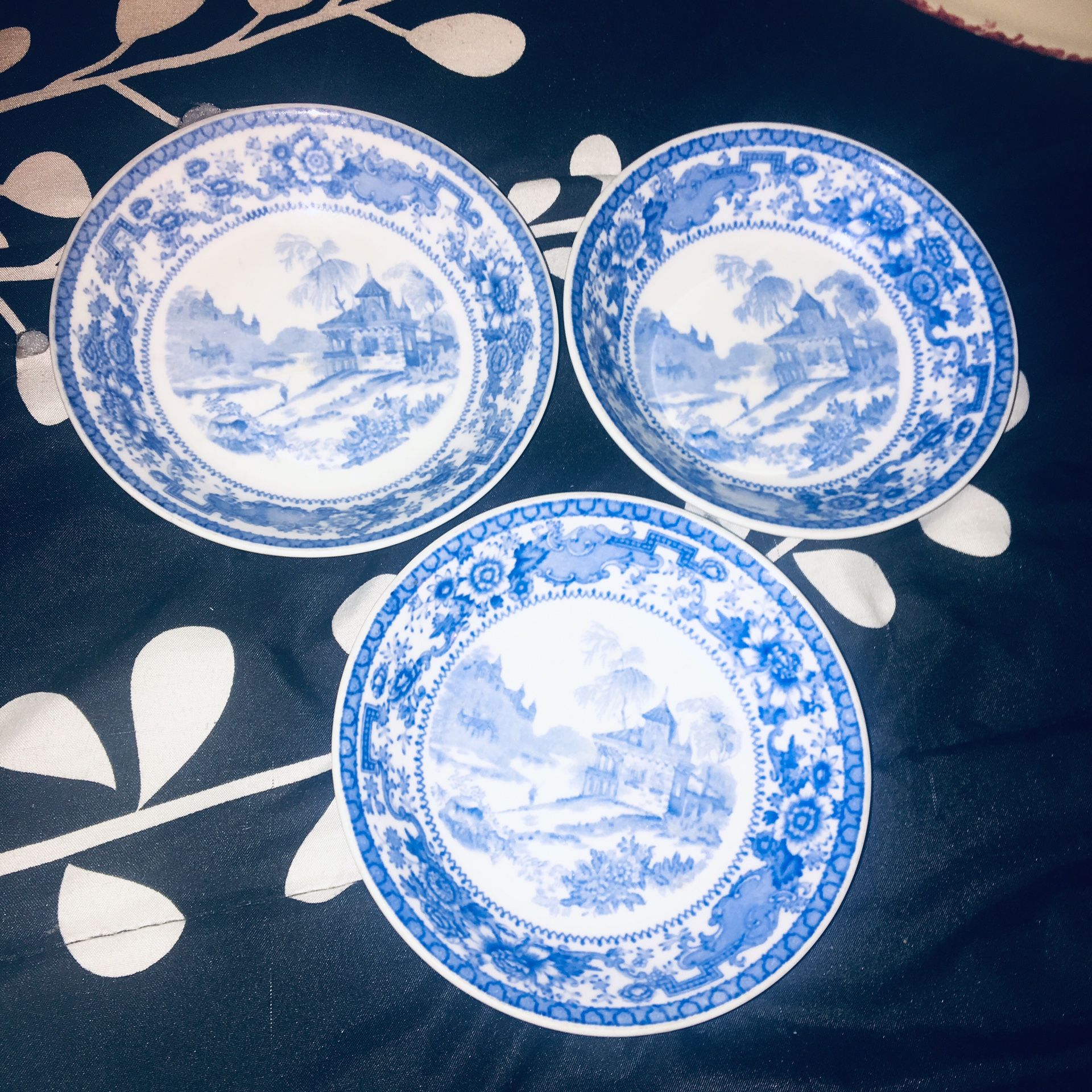 Beautiful Set/3 Vintage Rare OP.CO SYRACUSE Blue & White Small Plates Collectible Rare