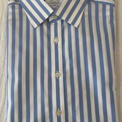 Charles Tyrwhitt Men's Blue White Cotton Dress Shirt 16.5 34 Slim Fit Non-Iron