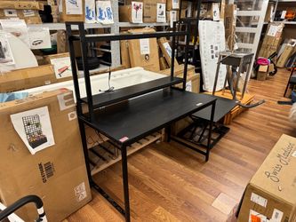 Black Computer Desk with Hutch Shelves