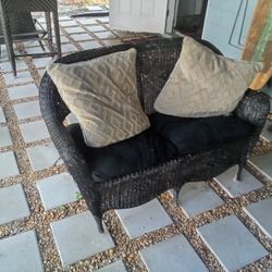 Wicker Love Seat And Table With Chair