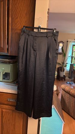 Simply Vera Vera Wang Black Satin Wide-Leg Pleated Pants Size 10