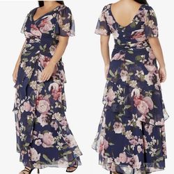 XSCAPE floral tiered chiffon lined gown women size 4