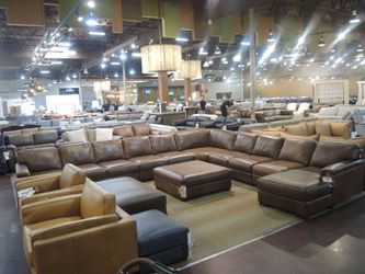 7-Piece Leather Sectional — (Brown)