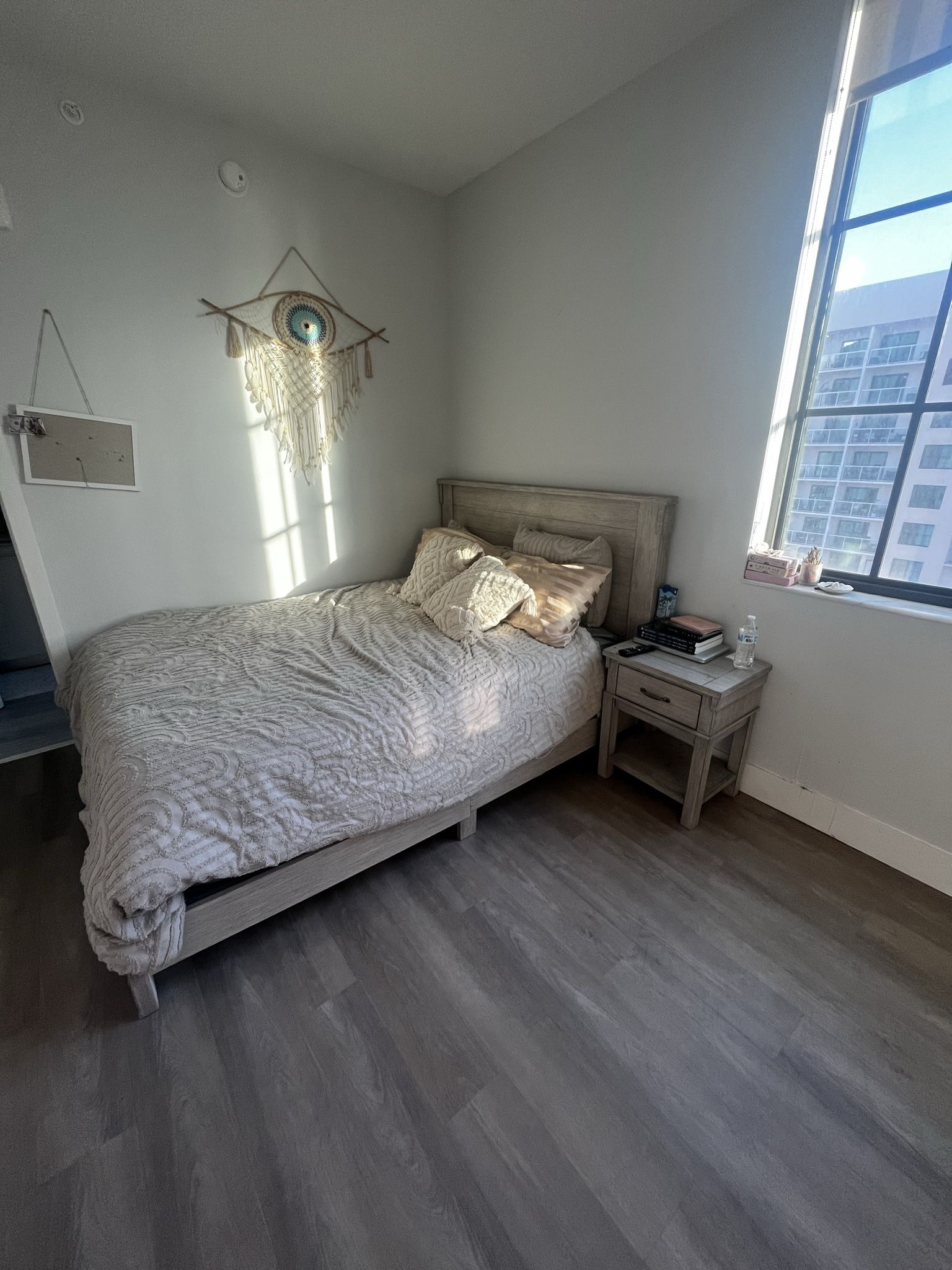 Queen Bed + Mattress + Night Stand + Mirror