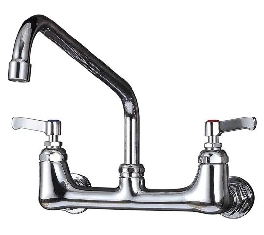 CWM Wall Mount Kitchen Faucet 8" Center Commercial Faucets with 12 Inch Swivel Spout