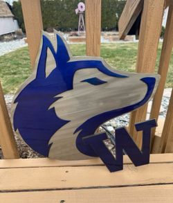 METAL ART HUSKY SIGN 17x18  Purple Gray Washington Huskies Football