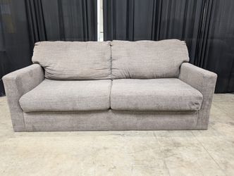 Grey Textured Fabric Two-Seater Couch with Track Arms
