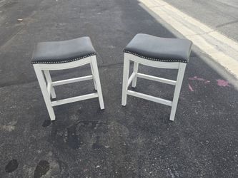 At Home White and Gray Counter Stools - Set of 2