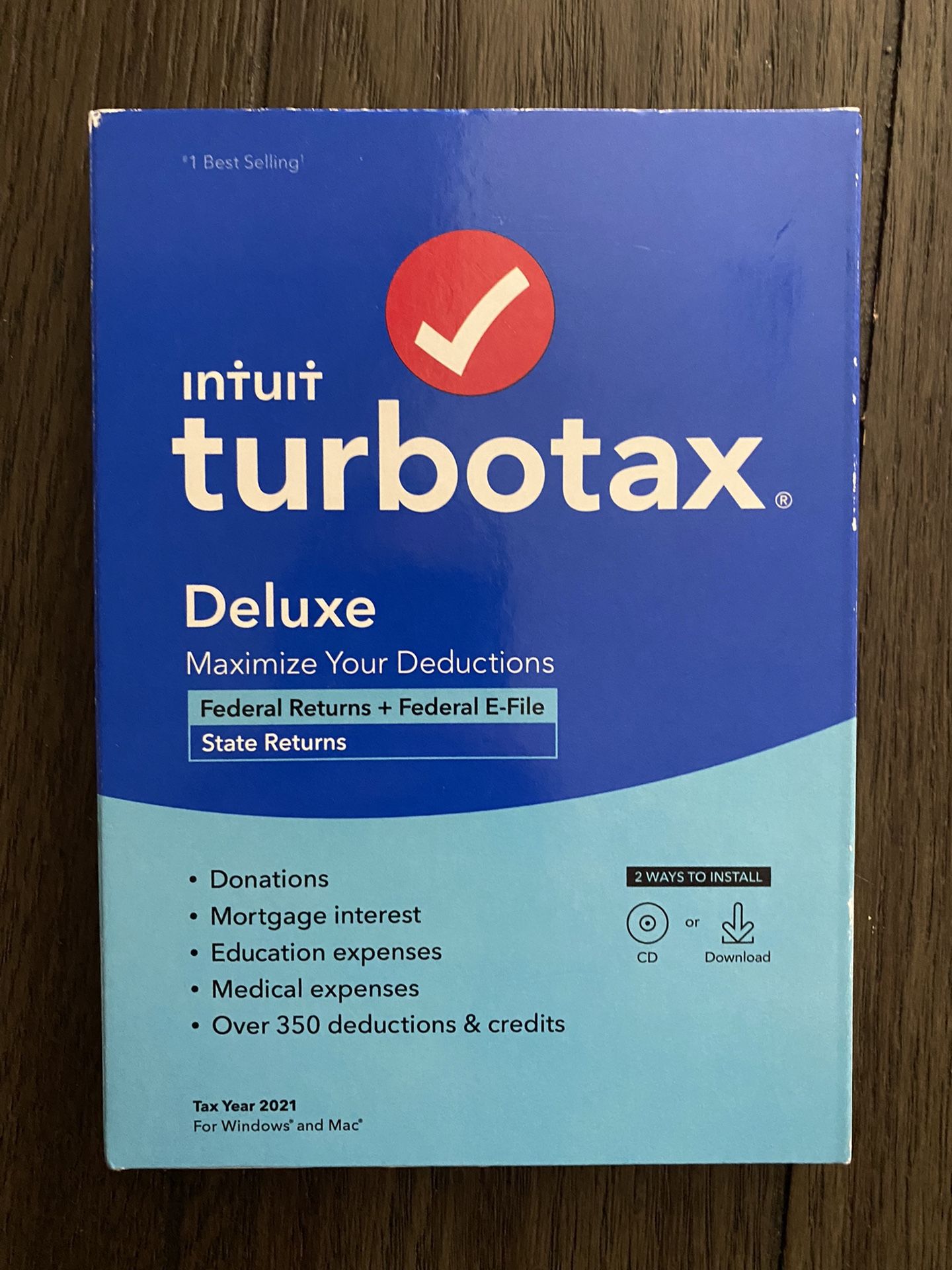 TurboTax 1 User Deluxe Federal + State Efile for Windows/Mac Sealed