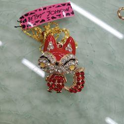 Betsey Johnson Red Cat Necklace