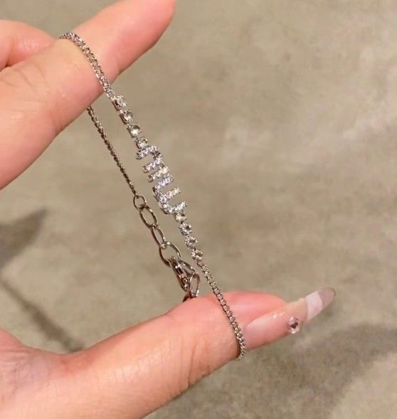 Fully inlaid diamond letters crystal bracelet women's silver